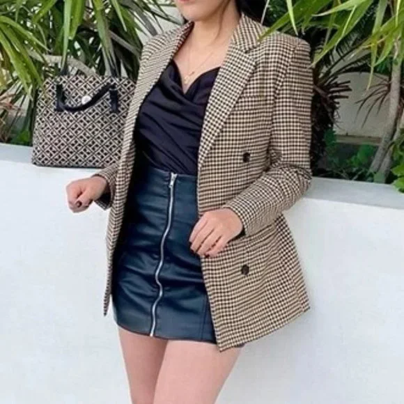 Plaid Print Double Breasted Lapel Collar Blazer work professional Business Chic - Picture 5 of 16